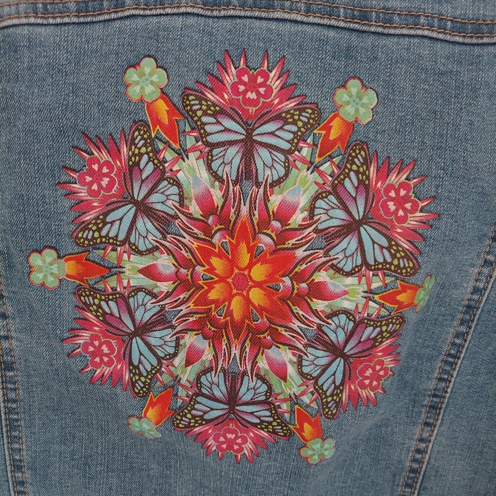 Embroidered Butterfly Blue Jeans